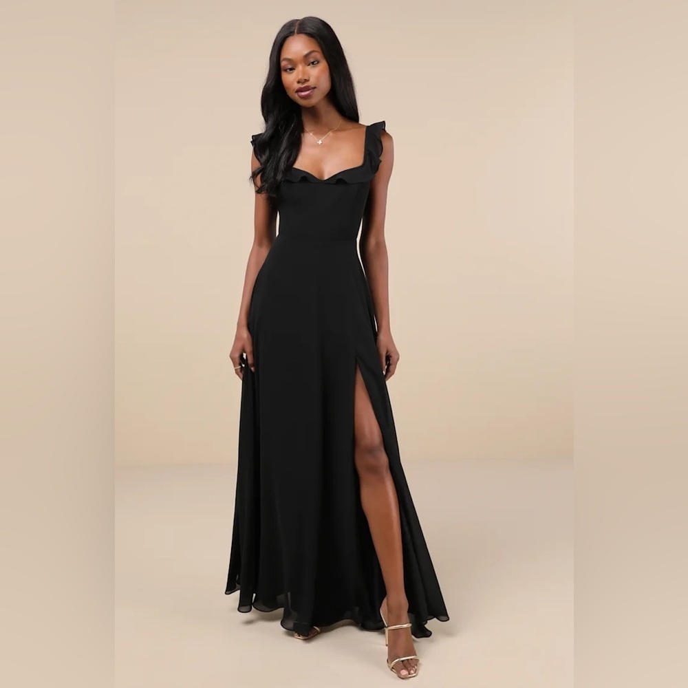 Lulus Dreamy Admiration Black Ruffled Maxi Dress
